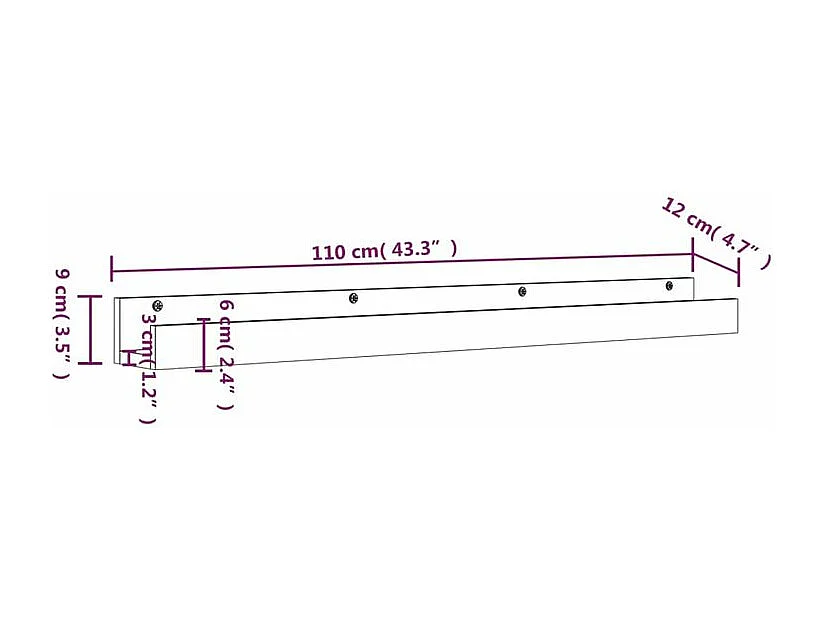 Étagères murales 2 pcs Gris 110x12x9 Bois de pin massif