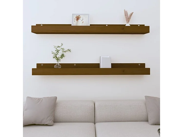 Étagères murales 2pcs Marron miel 110x12x9 Bois de pin massif