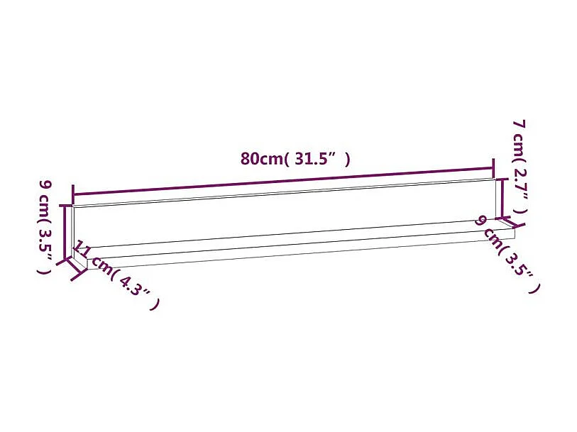 Étagères murales 2 pcs Gris 80x11x9 Bois de pin massif