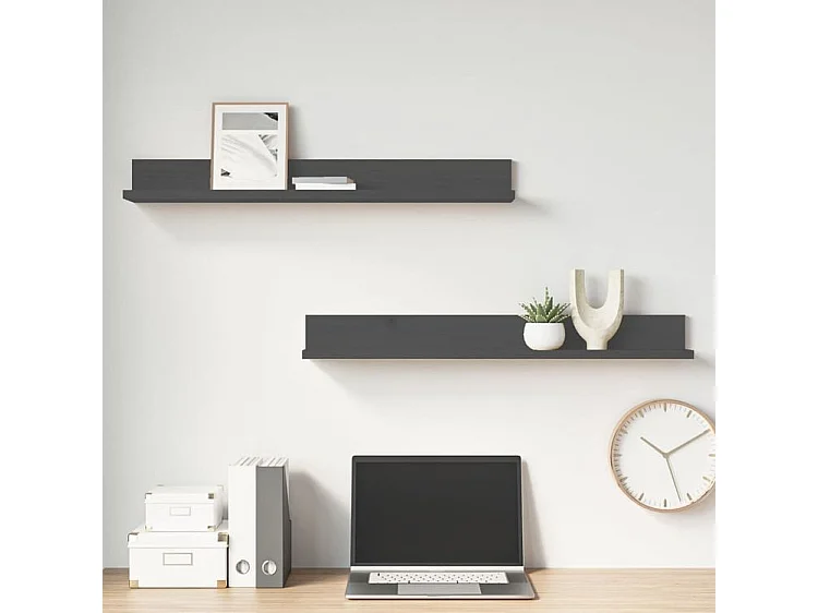 Étagères murales 2 pcs Gris 80x11x9 Bois de pin massif
