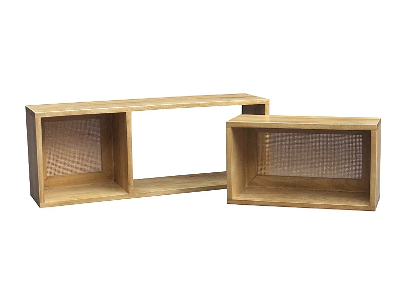 Set de 2 estanterías de pared con compartimentos de madera maciza de mango y caña de ratán 80 cm ACANGE