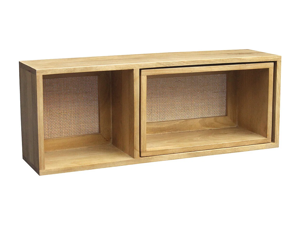 Mensole da parete estraibili in legno massello di mango e motivo a intreccio in rattan L80 cm (set di 2) ACANGE