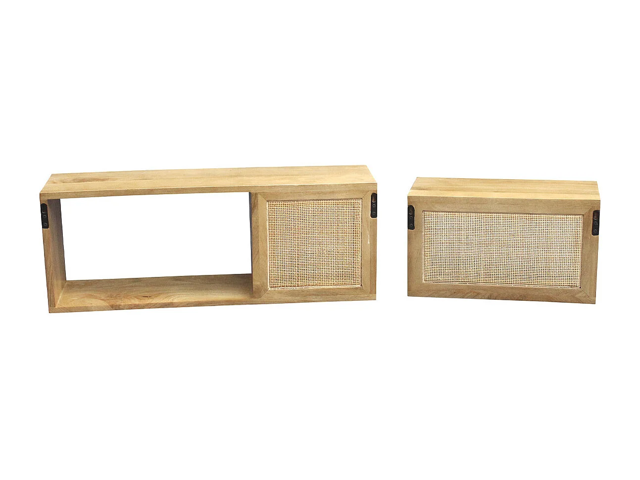 Mensole da parete estraibili in legno massello di mango e motivo a intreccio in rattan L80 cm (set di 2) ACANGE
