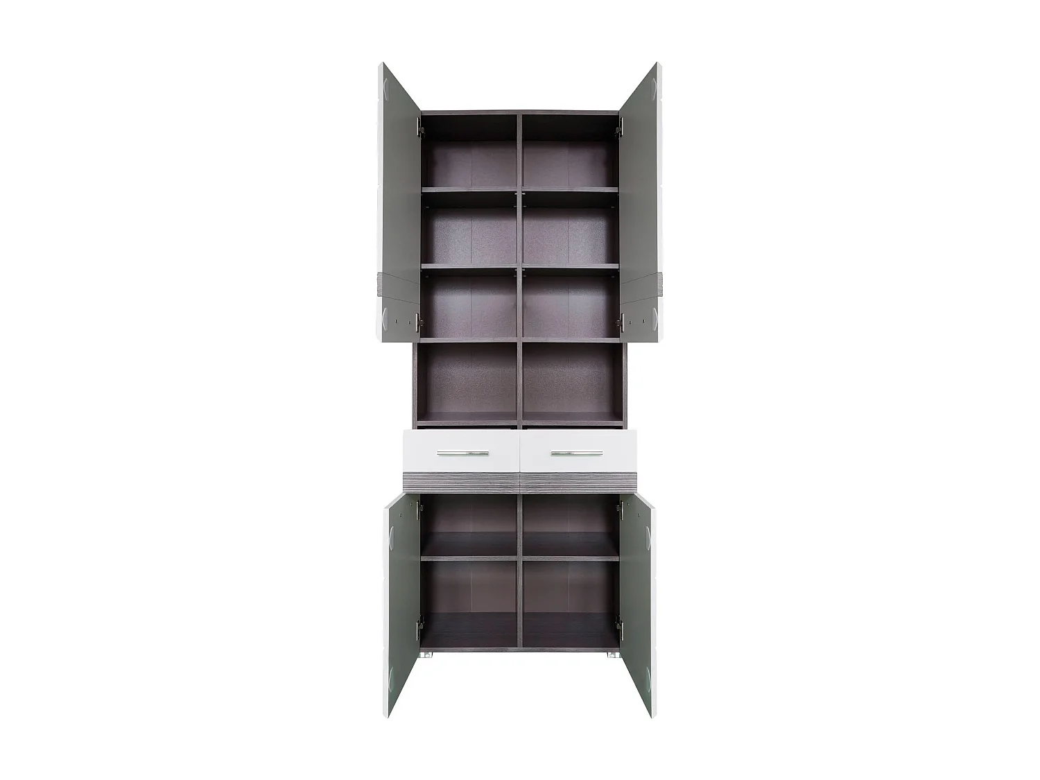 Grande colonne de salle de bain 4 portes 2 tiroir blanc brillant et chêne gris Varok 73cm