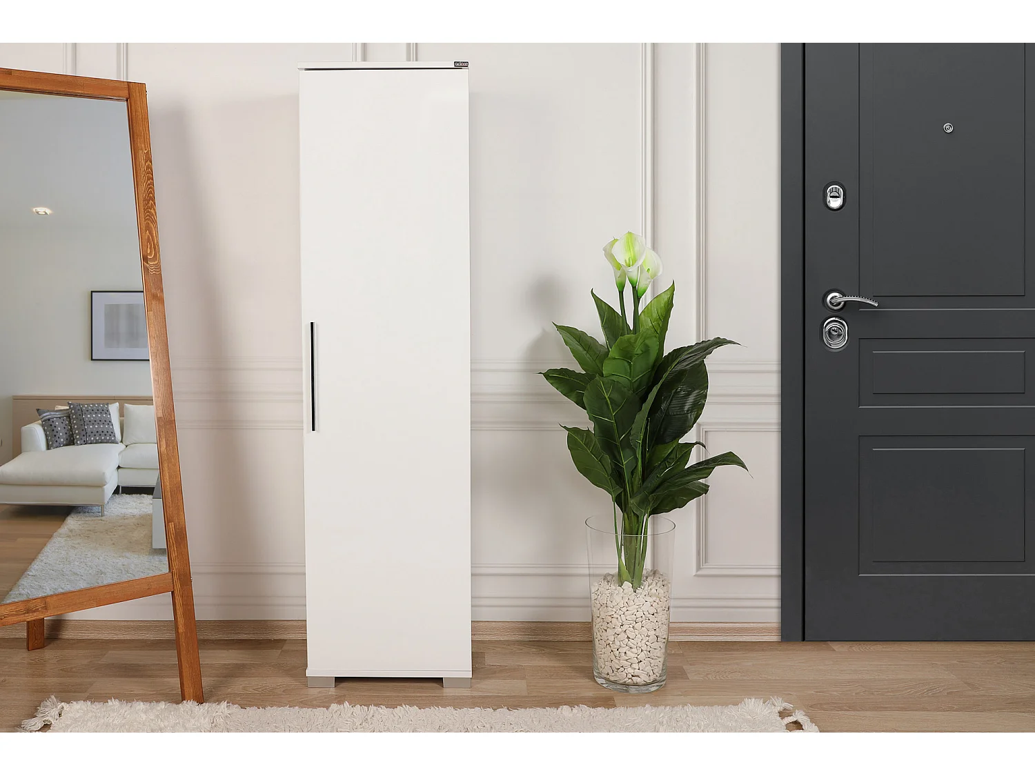 Petite colonne de rangement multifonctions blanche 1 porte Lika 45cm