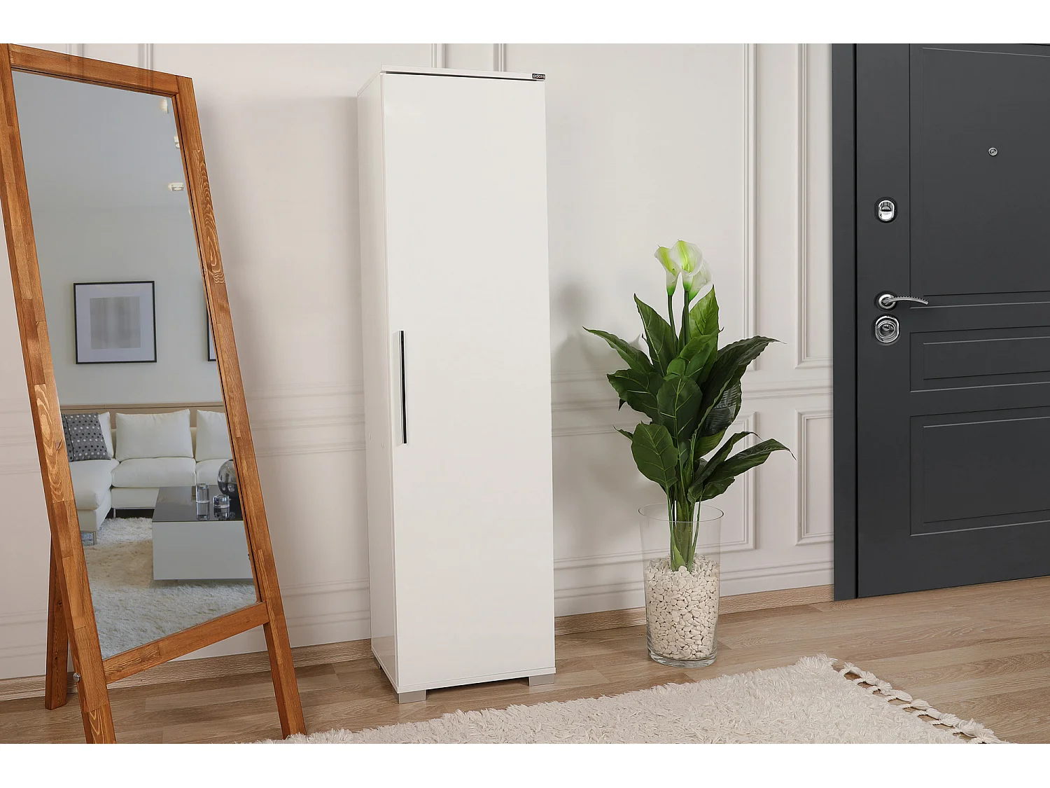 Petite colonne de rangement multifonctions blanche 1 porte Lika 45cm