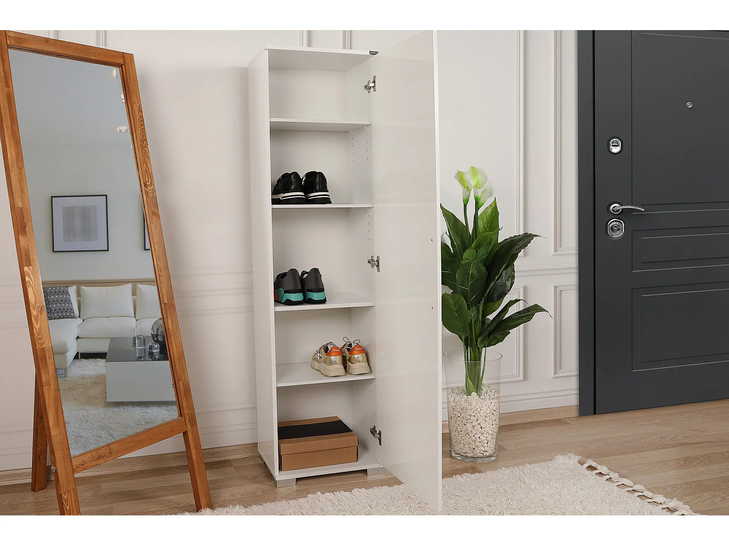 Petite colonne de rangement multifonctions blanche 1 porte Lika 45cm