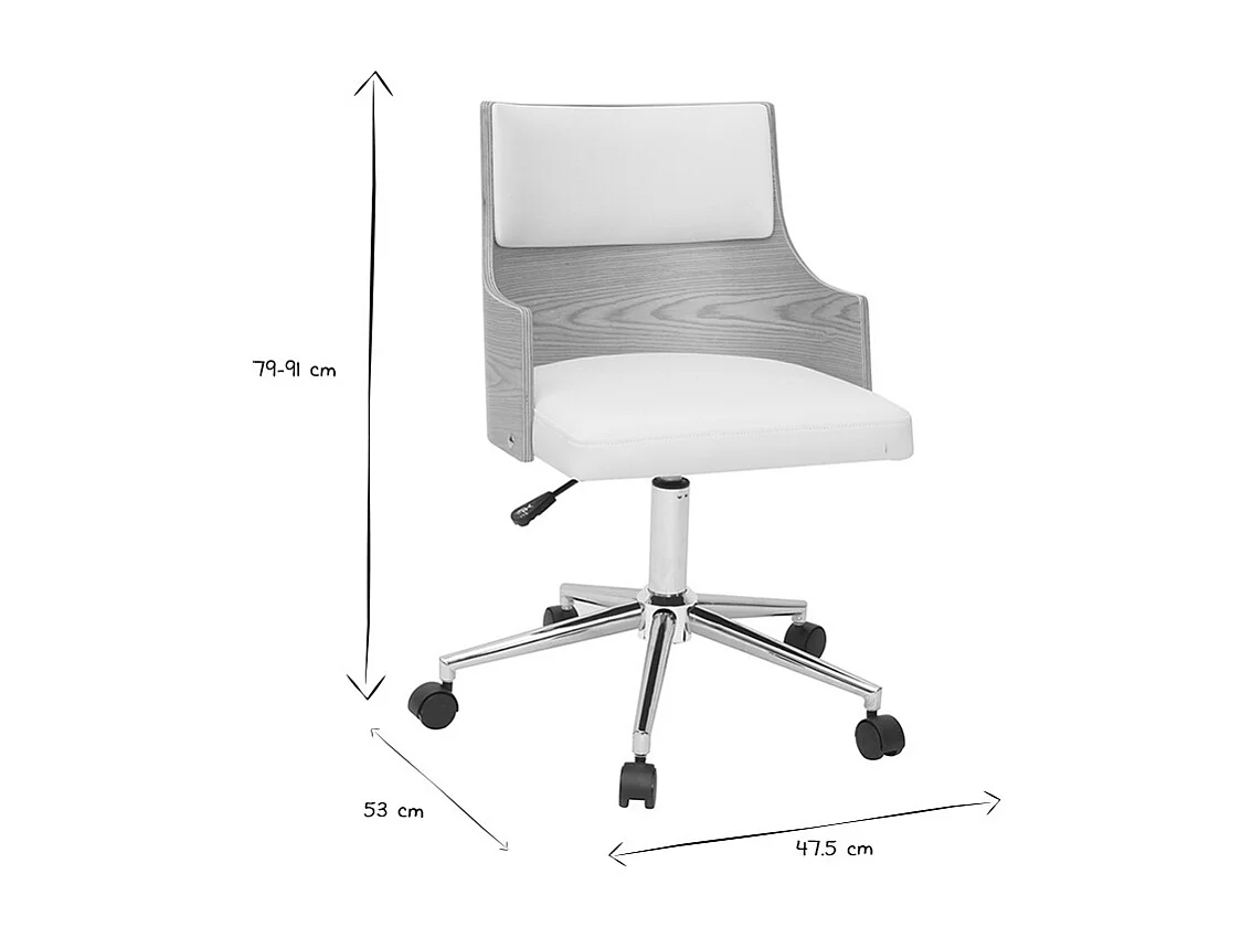 Design-Bürostuhl weiß und helles Holz mit integriertem Kissen MAYOL