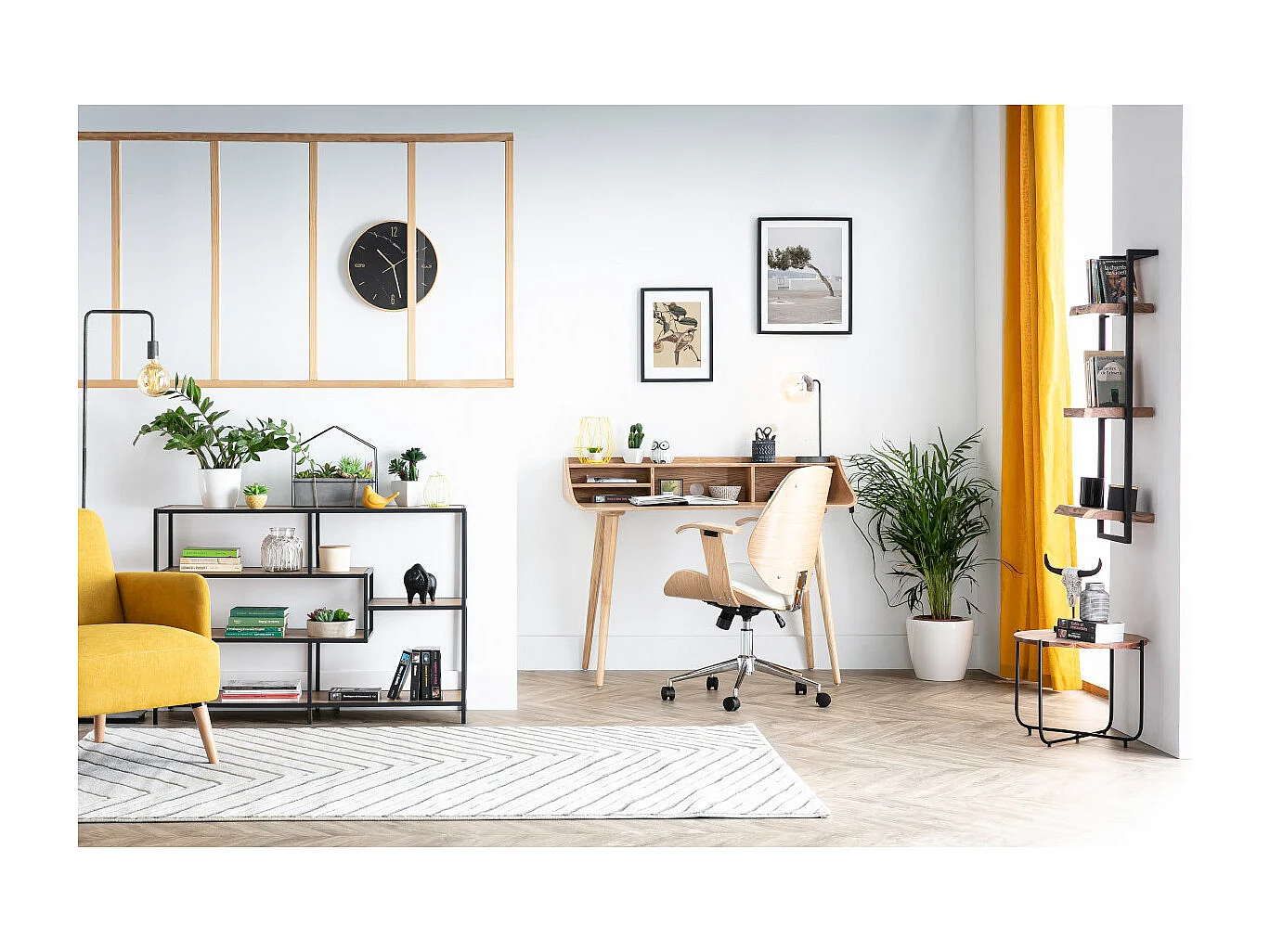 Silla de escritorio moderna negro y madera oscura YORKE