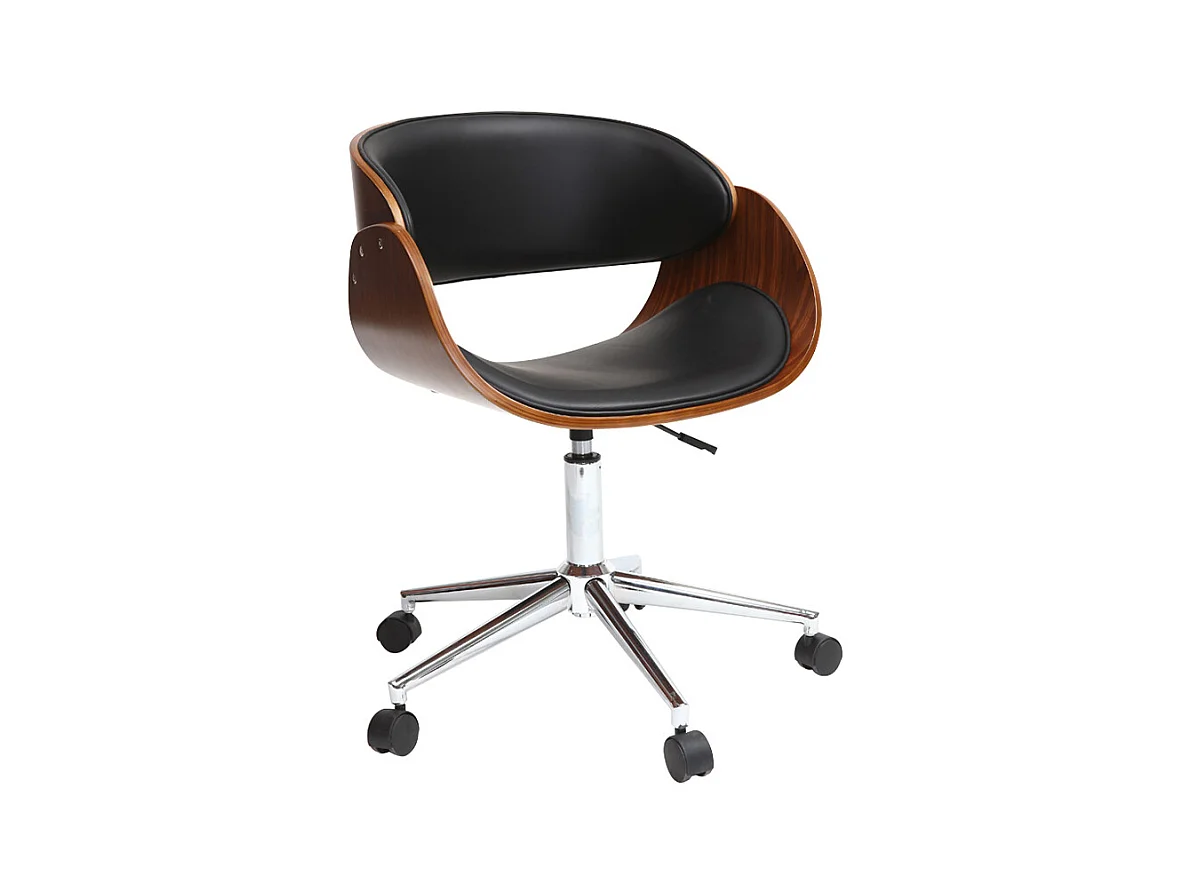 Design-Stuhl auf Rollen Schwarz und Nussbaum BENT