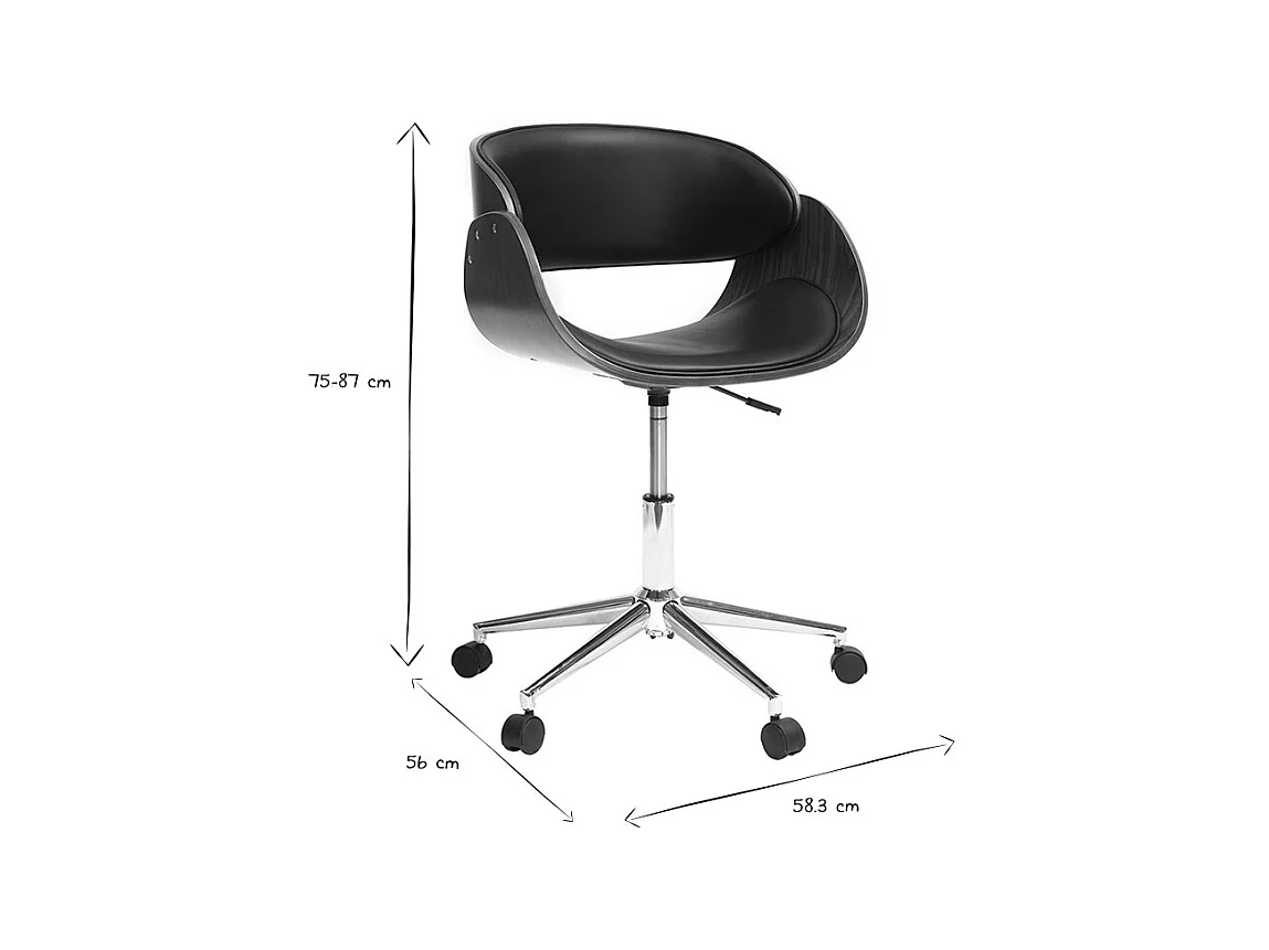 Design-Stuhl auf Rollen Schwarz und Nussbaum BENT