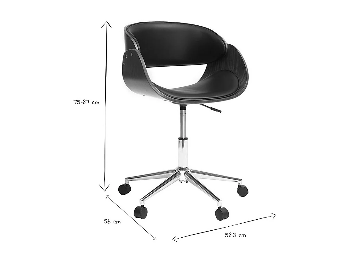 Sedia design a rotelle nera e legno color noce BENT