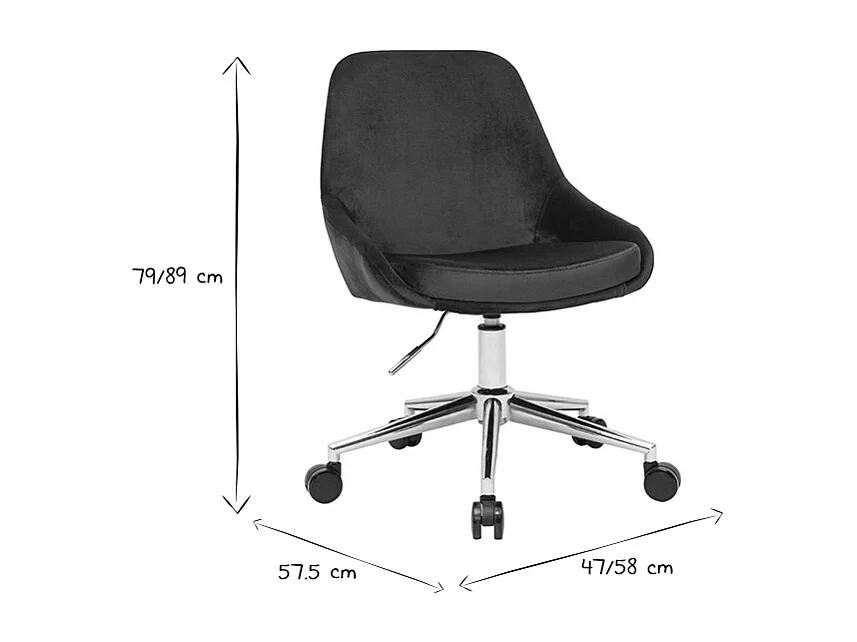 Silla de escritorio de diseño ajustable 360º de terciopelo azul petróleo y metal negro HOLO