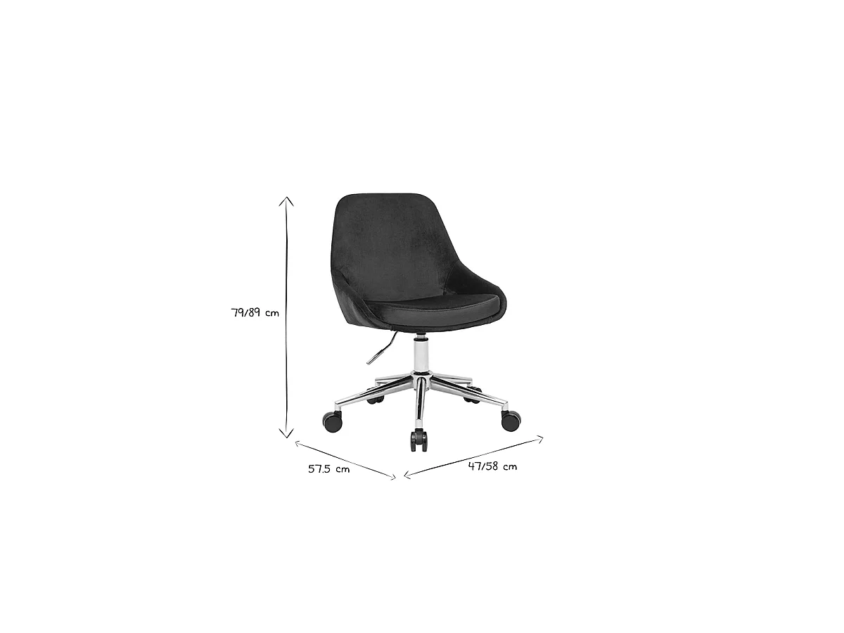 Silla de escritorio de diseño ajustable 360º de terciopelo azul petróleo y metal negro HOLO