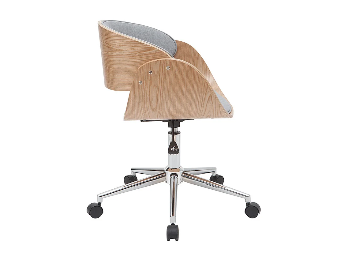 Sedia da ufficio in tessuto grigio e legno chiaro BENT