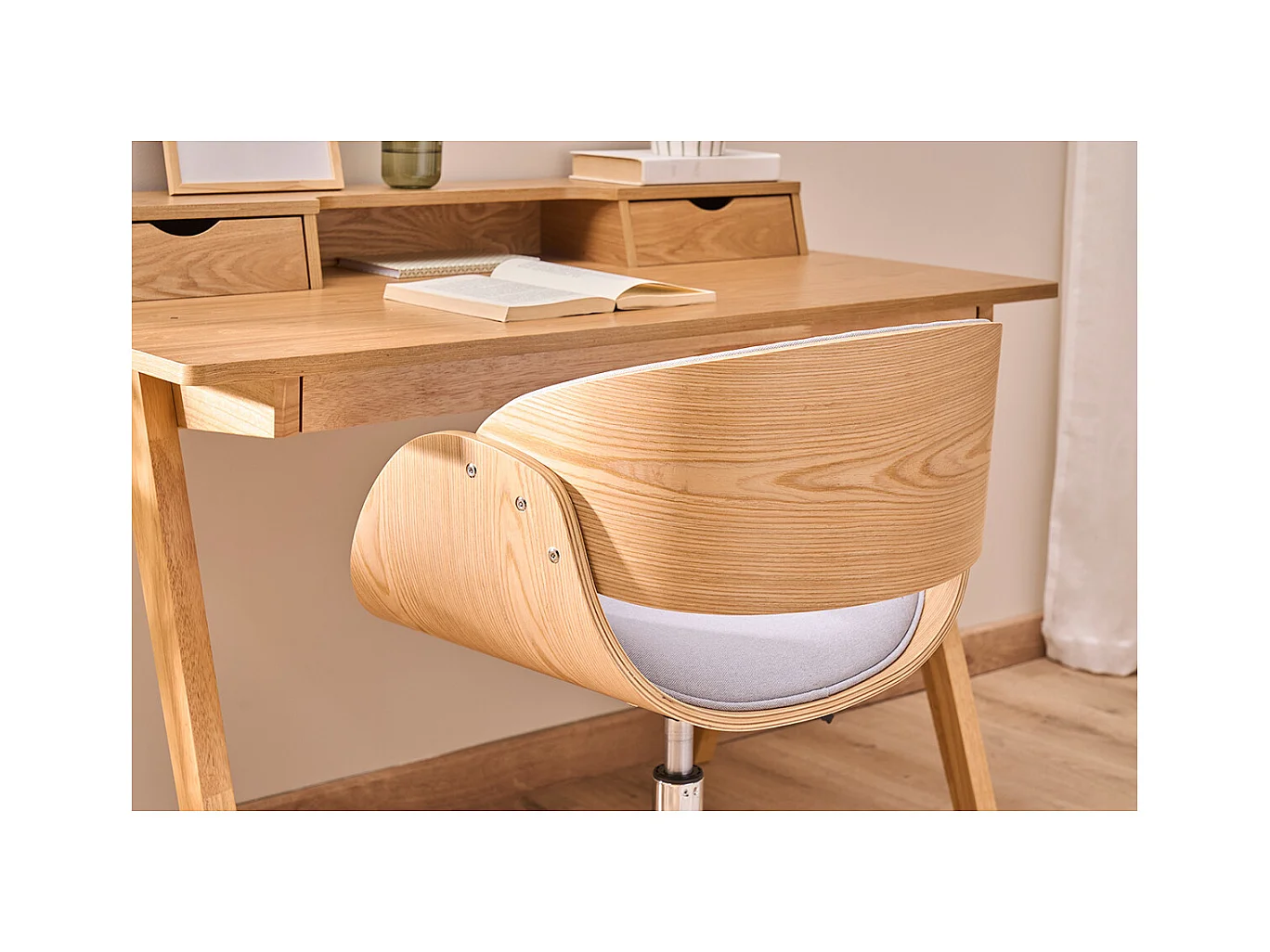 Design-Bürostuhl Hellgrau / Helles Holz BENT