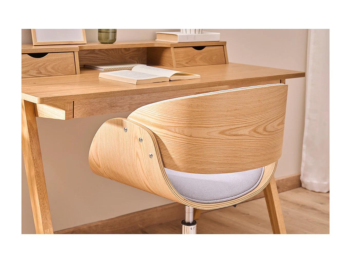 Design-Bürostuhl Hellgrau / Helles Holz BENT