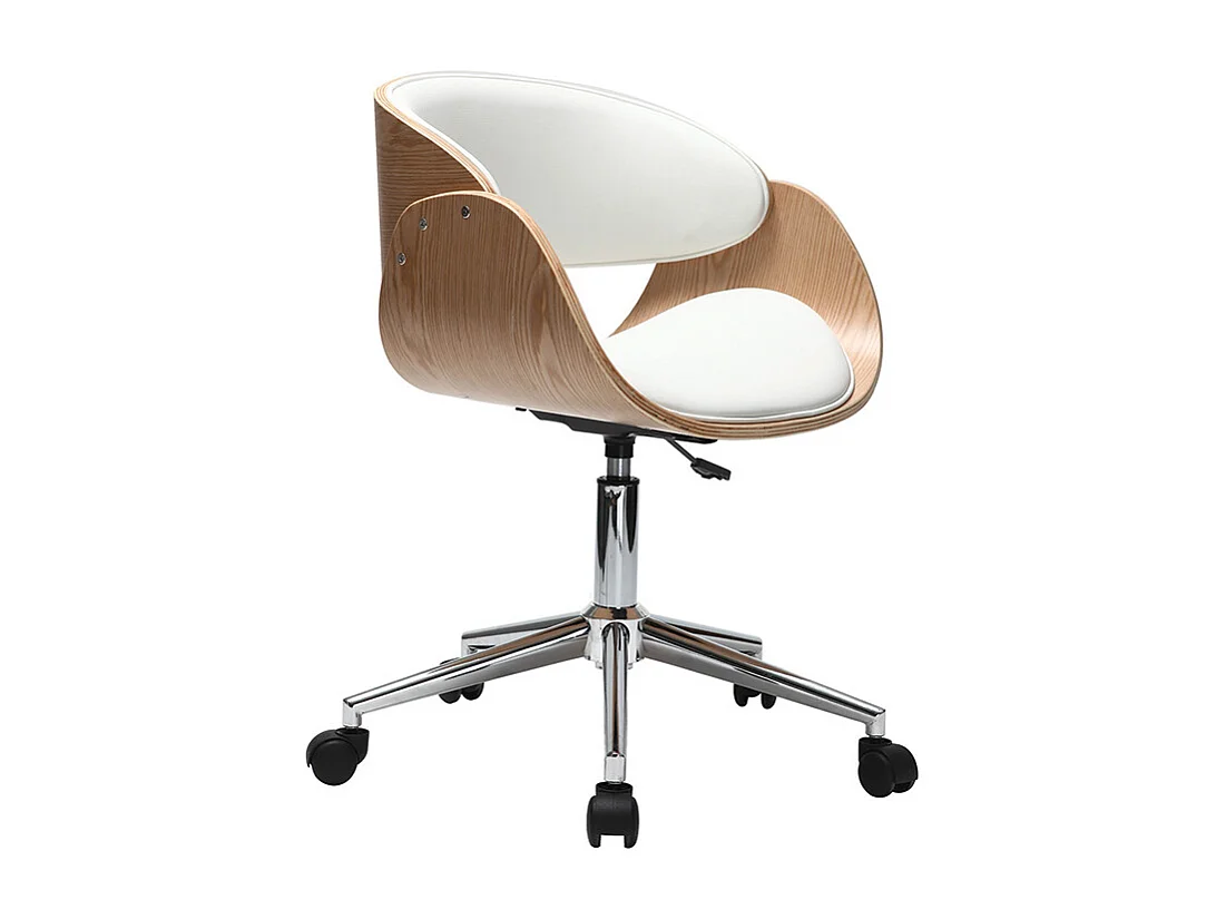 Silla de escritorio blanco y madera clara con ruedas BENT
