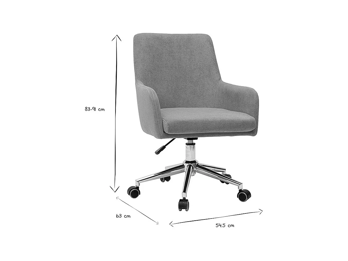 Chaise de bureau à roulettes en tissu gris anthracite et acier chromé SHANA