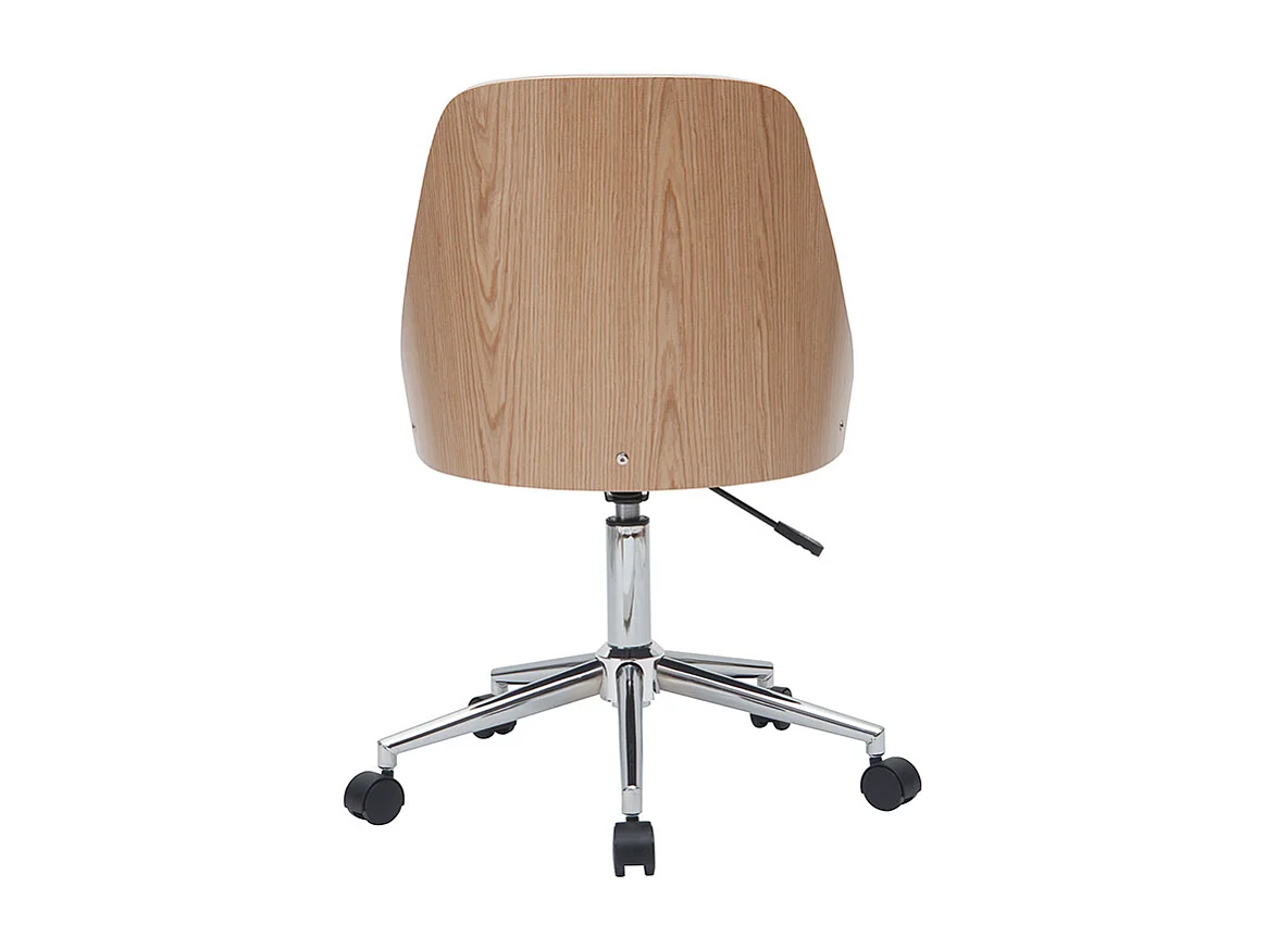 Chaise de bureau à roulettes design blanc, bois clair et acier chromé QUINO