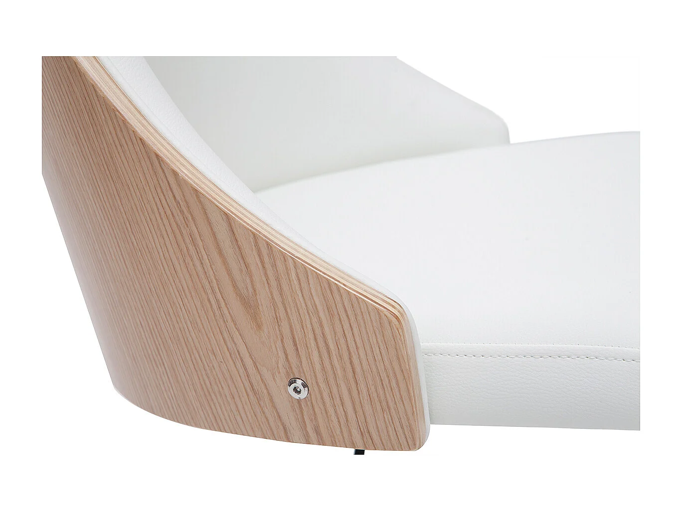 Chaise de bureau à roulettes design blanc, bois clair et acier chromé QUINO