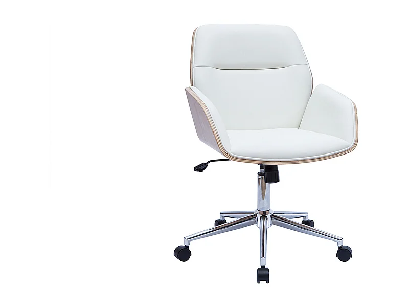 Silla de oficina giratoria blanca con madera clara MARLOW