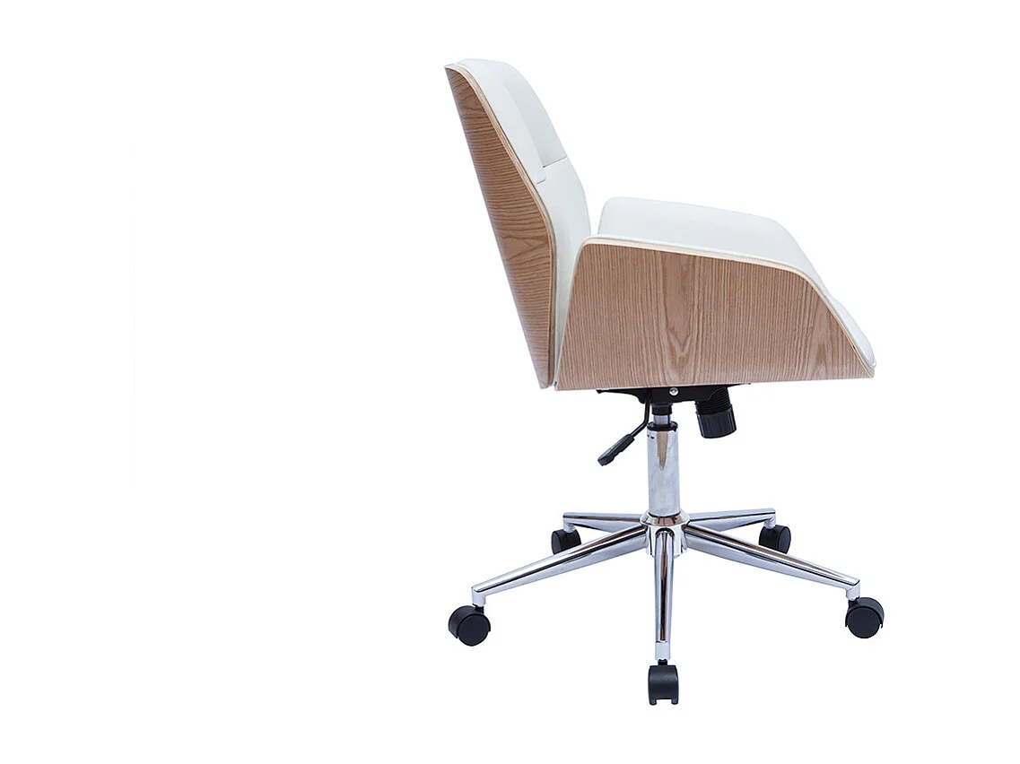 Bürostuhl drehbar weiß mit hellem Holz MARLOW