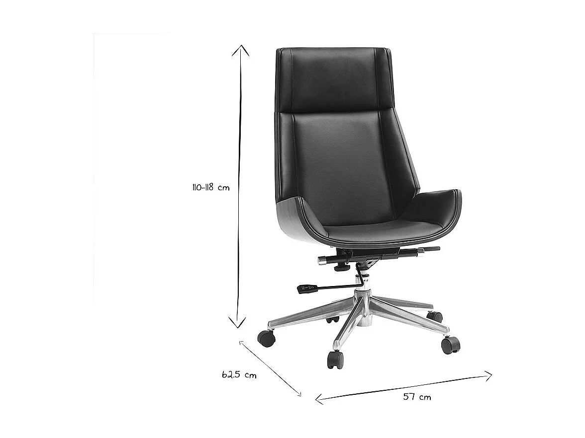 Design-Bürosessel dunkles Holz und Schwarz CURVED