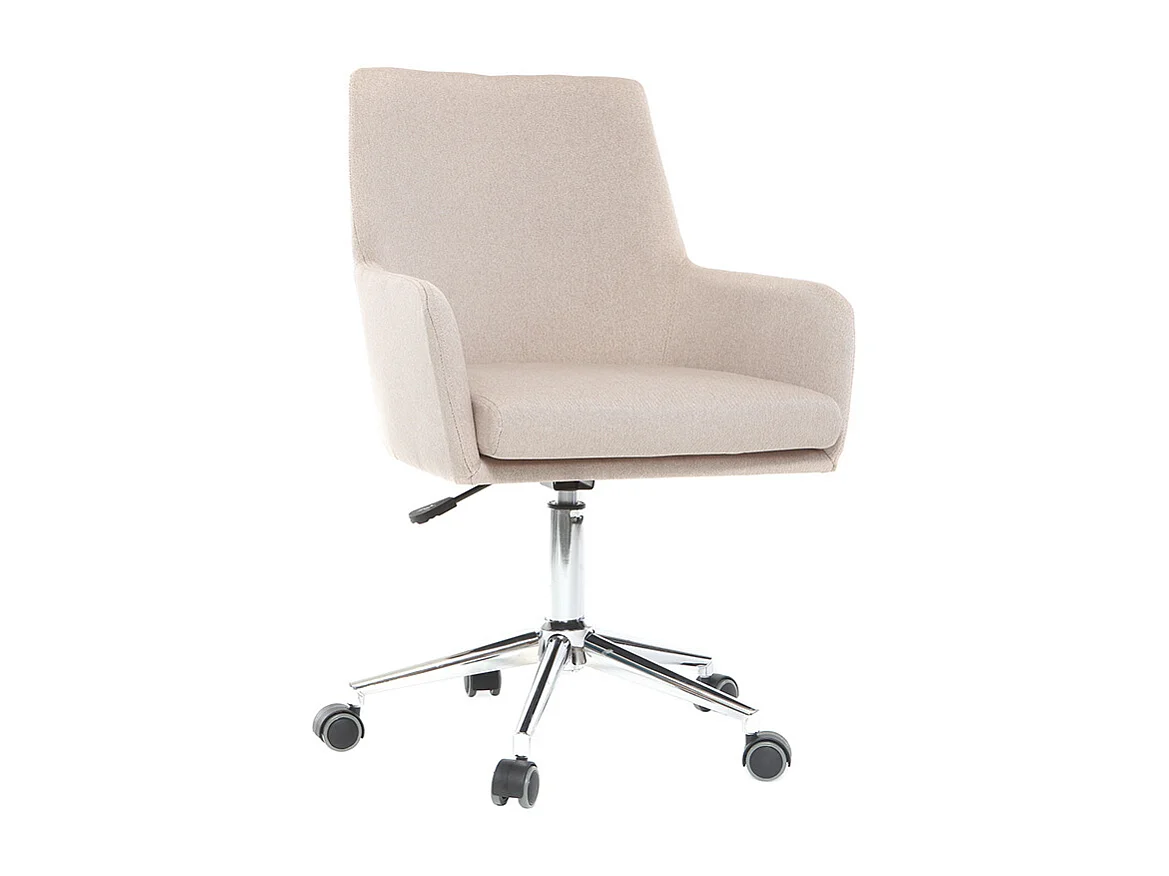 Chaise de bureau à roulettes en tissu beige et acier chromé SHANA