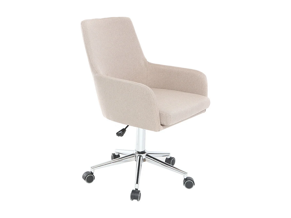 Chaise de bureau à roulettes en tissu beige et acier chromé SHANA