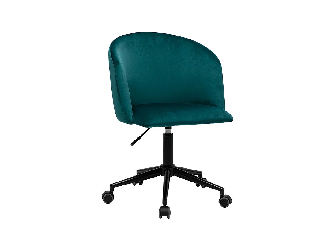 Chaise de bureau à roulettes en tissu velours bleu pétrole et métal noir VANITY