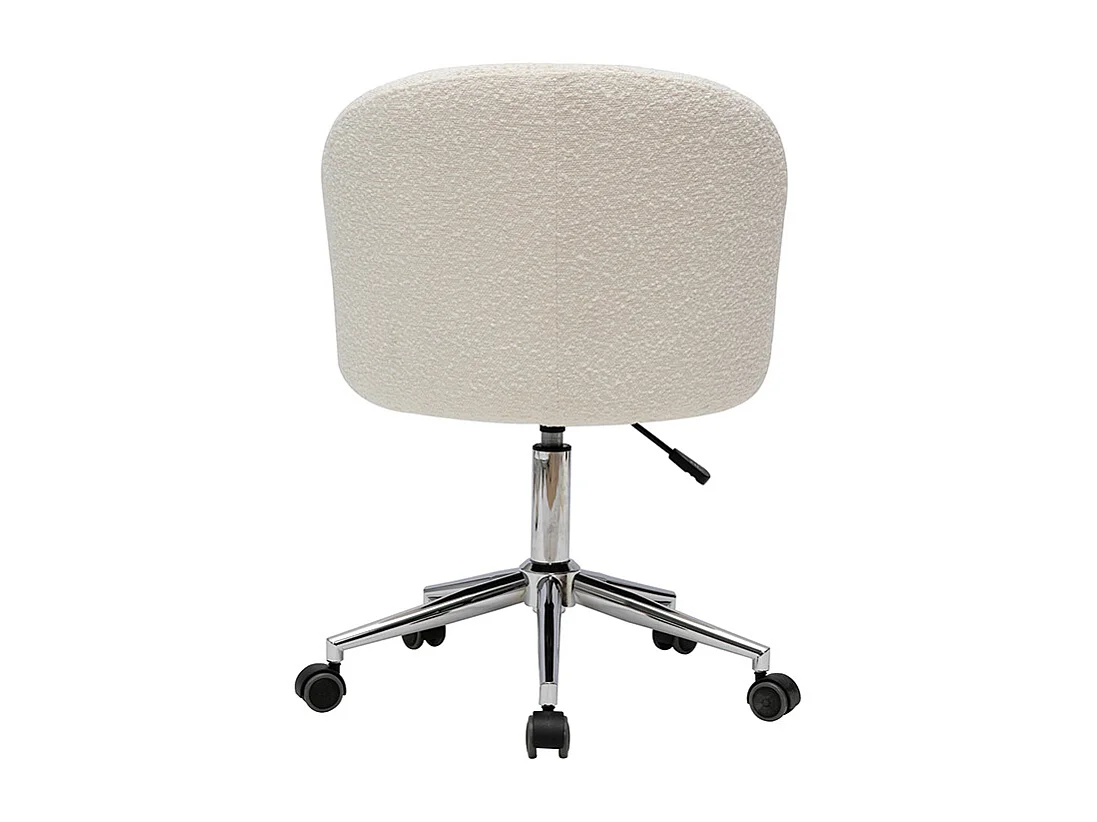 Chaise de bureau à roulettes en tissu effet laine bouclée blanc cassé et acier chromé VANITY