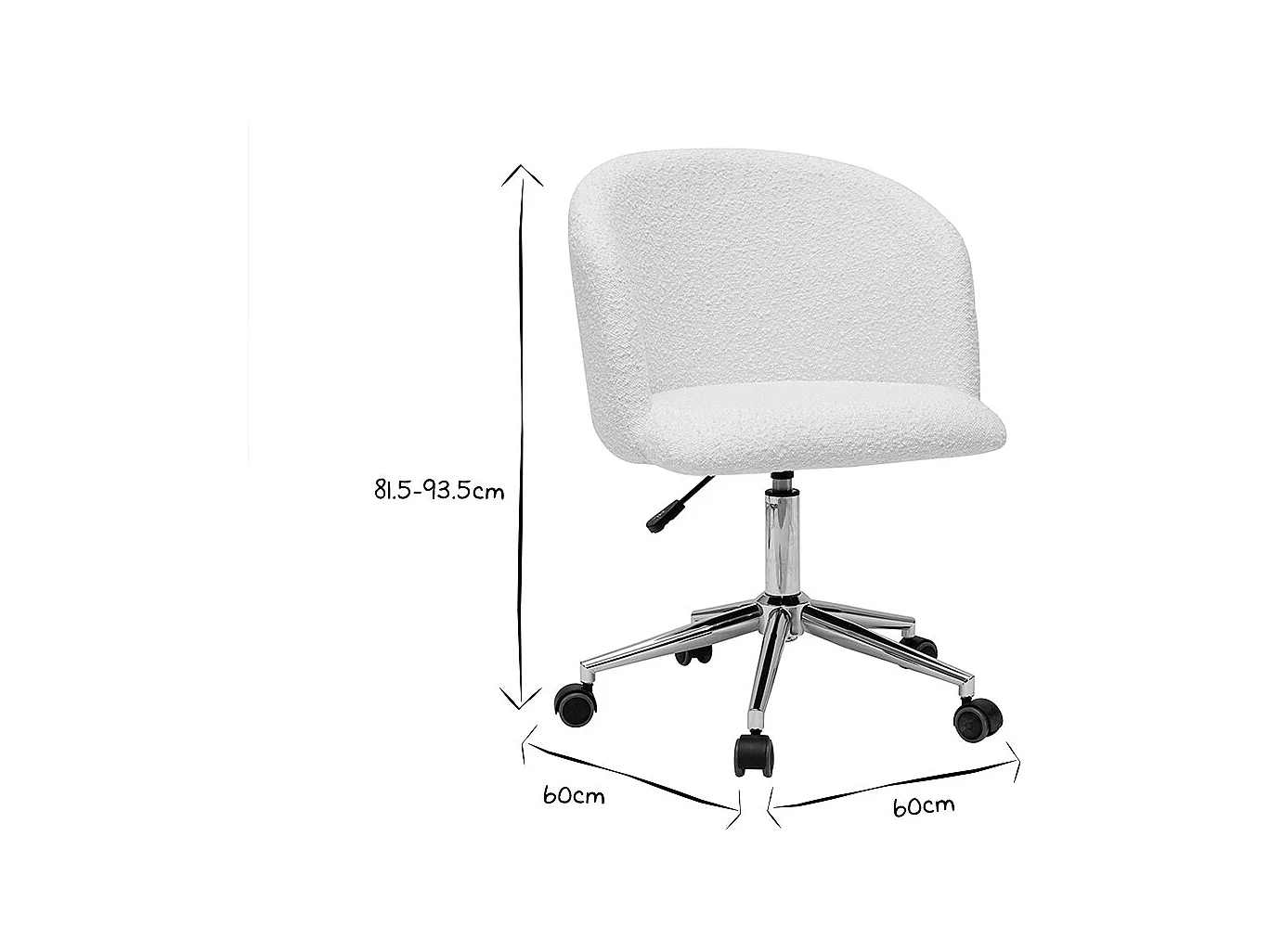 Chaise de bureau à roulettes en tissu effet laine bouclée blanc cassé et acier chromé VANITY