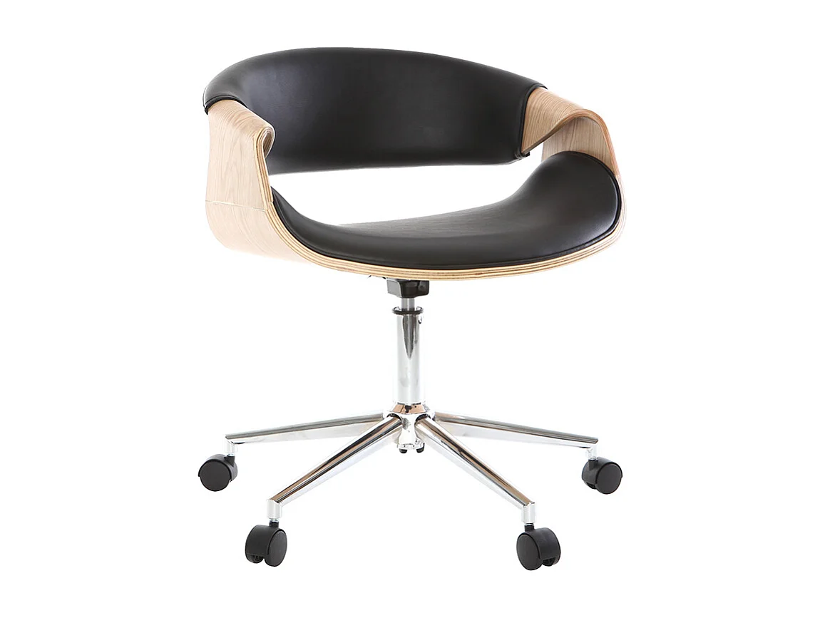 Silla de escritorio moderna polipiel negro/madera clara ARAMIS