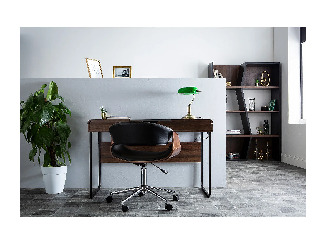 Silla de escritorio moderna polipiel negro/madera clara ARAMIS