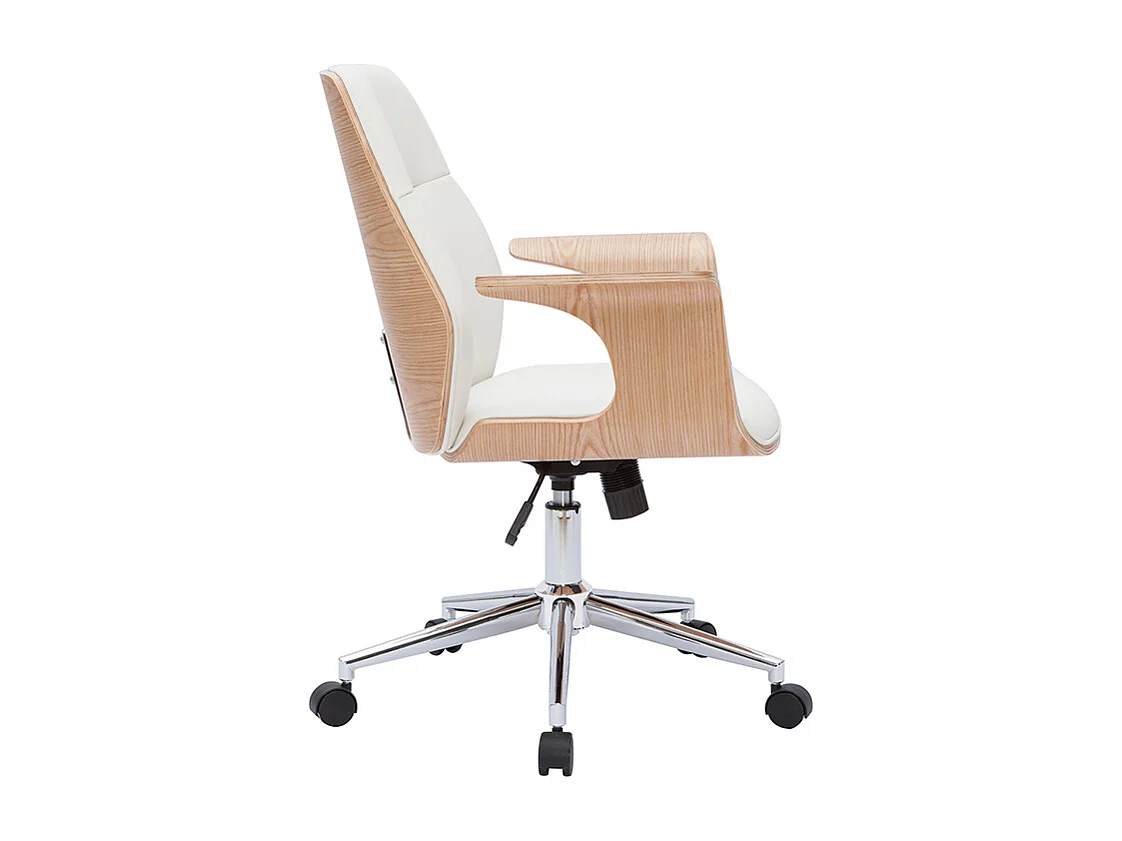 Poltrona da ufficio design bianco e legno chiaro RUFIN