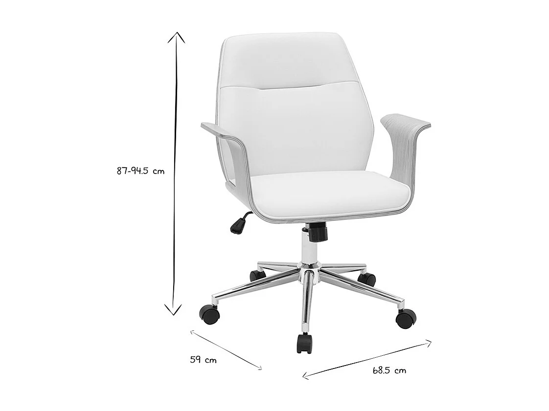 Silla de oficina moderna blanco y madera clara RUFIN