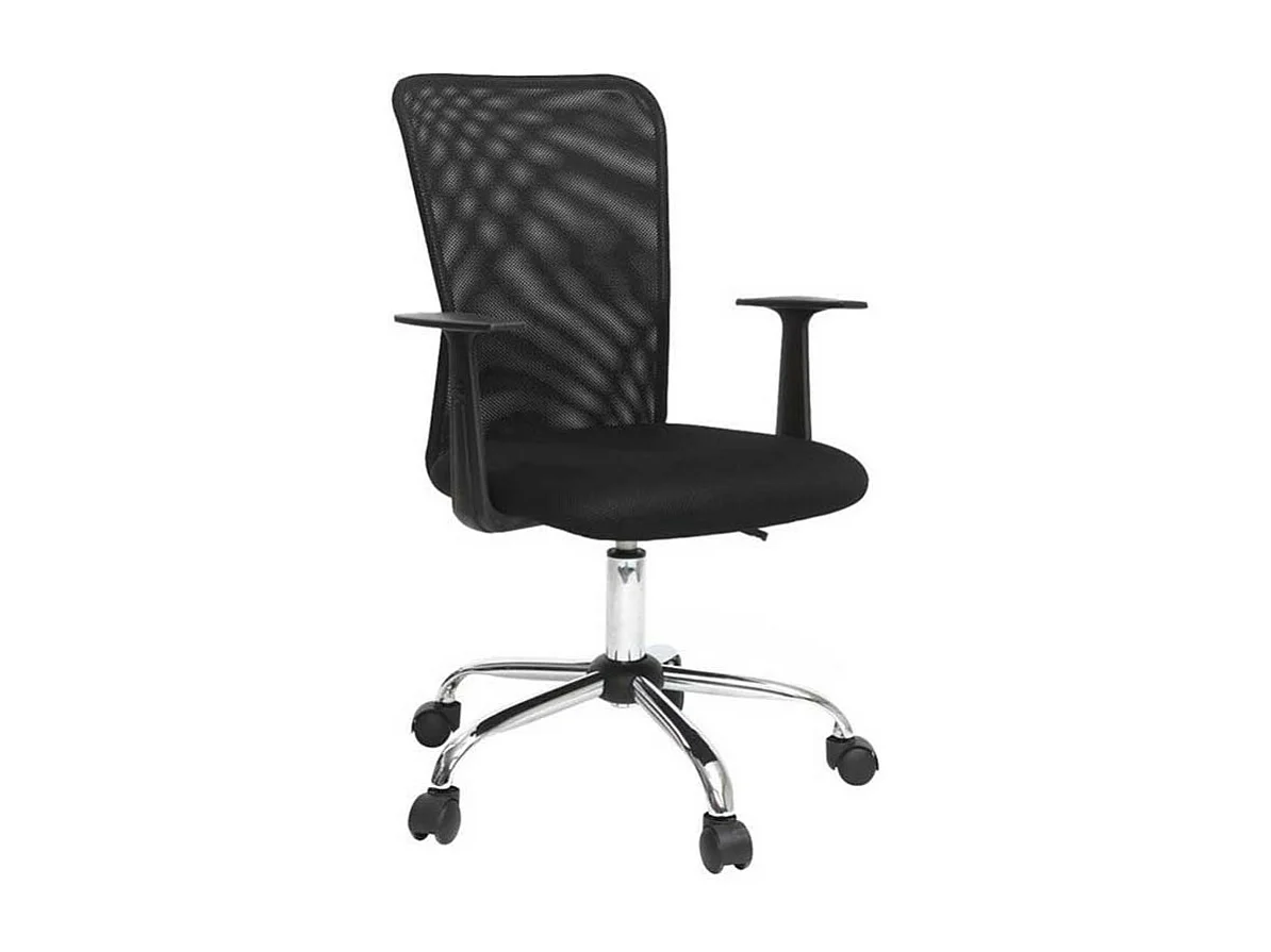 Fauteuil de bureau à roulettes design en mesh noir et acier chromé PLUZ