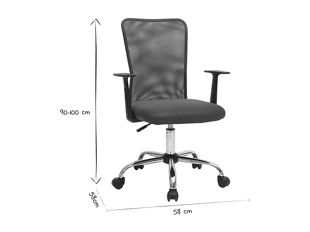 Fauteuil de bureau à roulettes design en mesh noir et acier chromé PLUZ