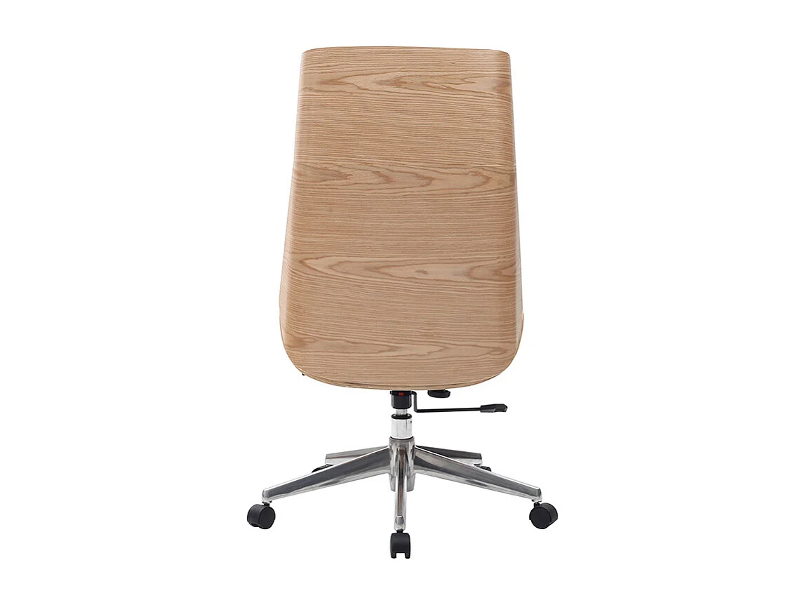Fauteuil de bureau de direction design blanc, bois clair et acier chromé CURVED
