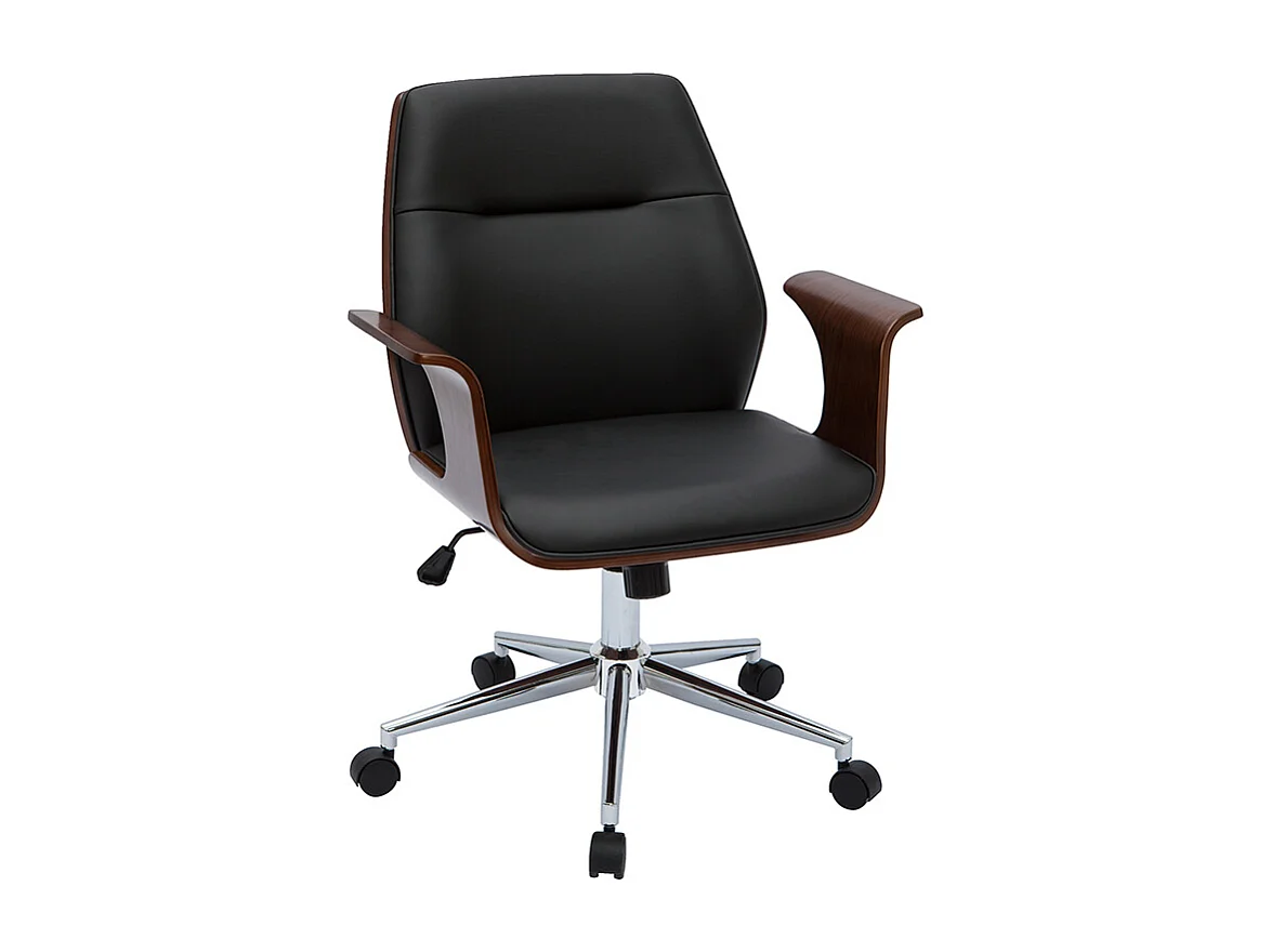 Silla de oficina moderna negra con madera oscura RUFIN