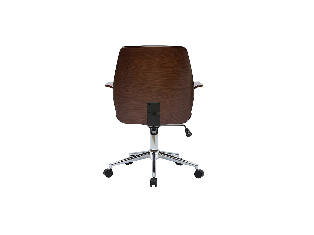 Sedia da ufficio con rotelle design nero, legno scuro noce e acciaio cromato RUFIN
