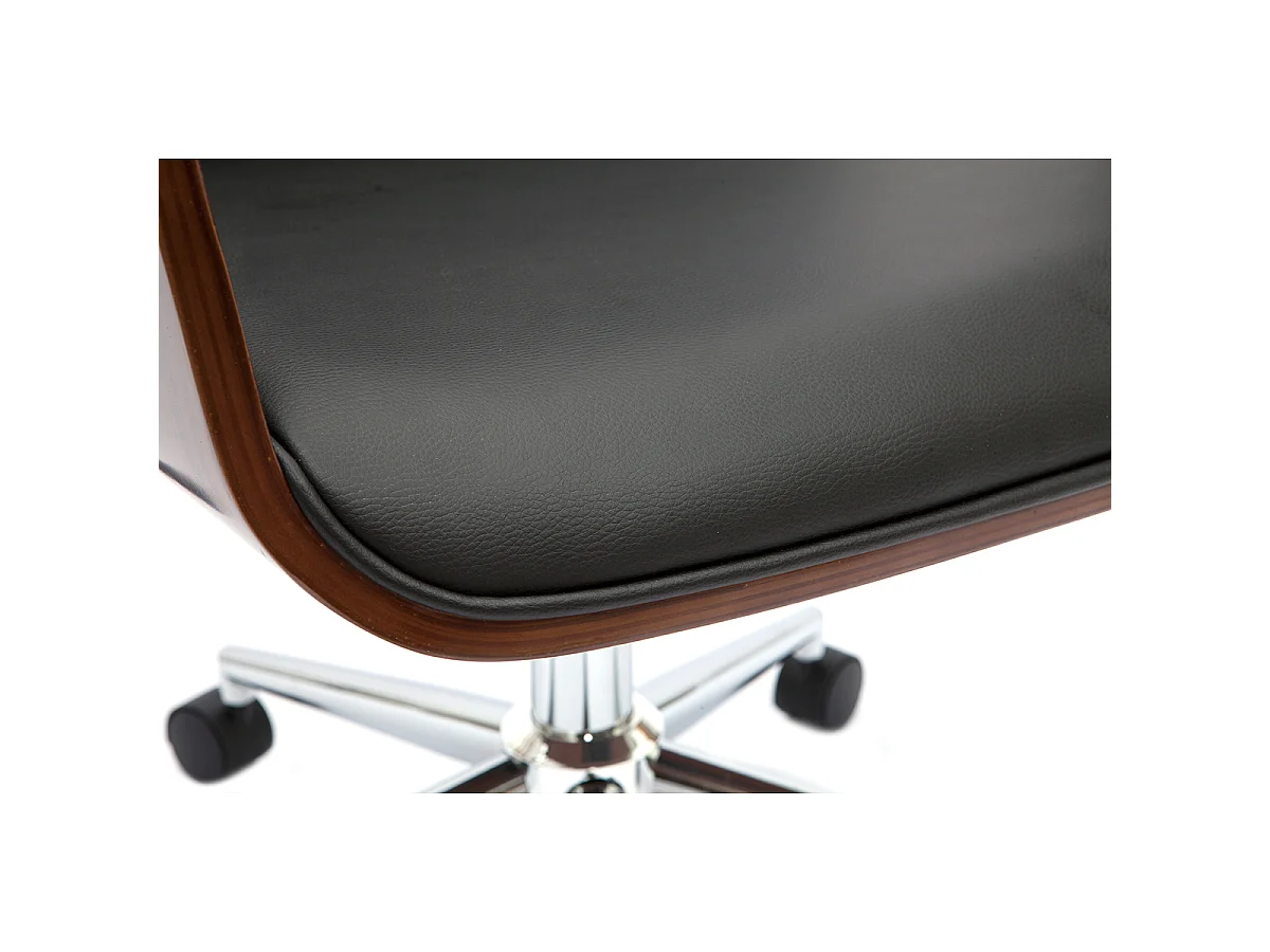 Sedia da ufficio con rotelle design nero, legno scuro noce e acciaio cromato RUFIN