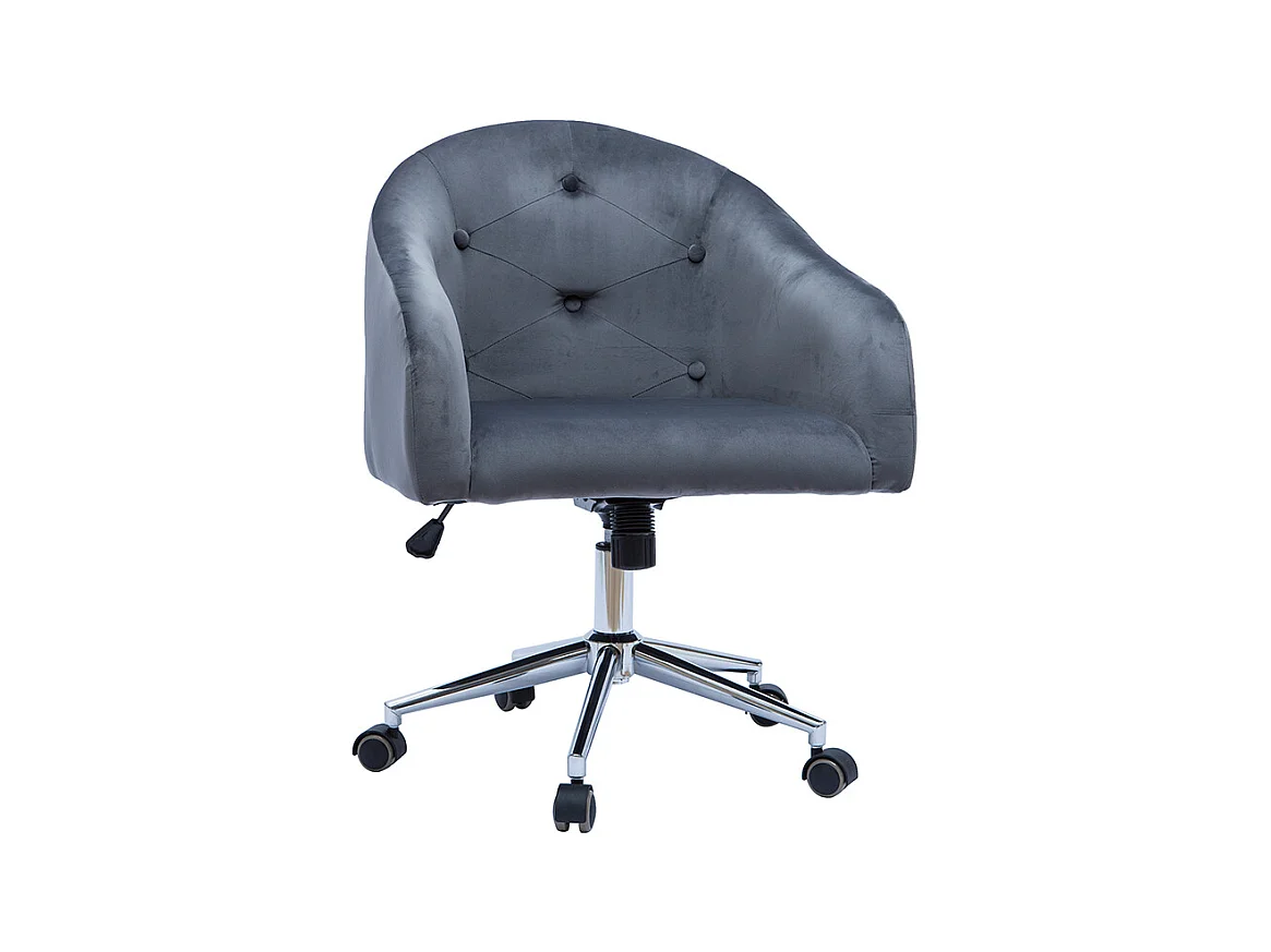 Chaise de bureau à roulettes capitonnée en tissu velours gris foncé et acier chromé SHARON