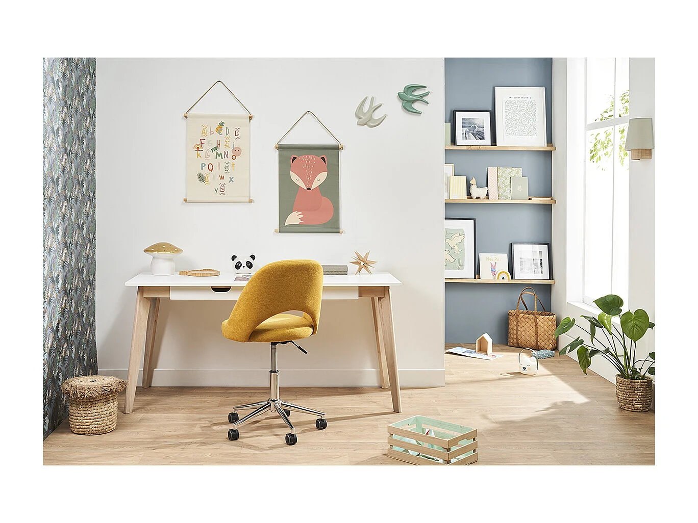 Bürostuhl Stoff mit strukturiertem Samteffekt in Senfgelb und verchromtes Fußkreuz COSETTE