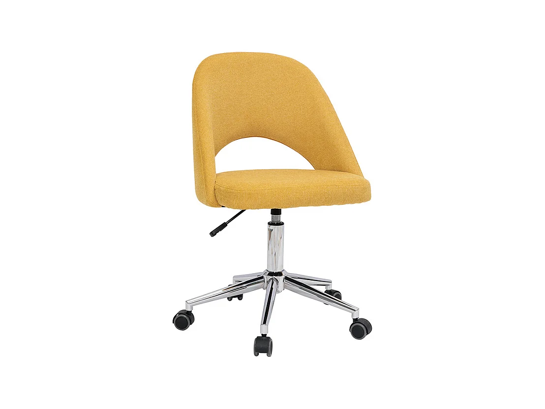 Chaise de bureau à roulettes en tissu effet velours texturé jaune moutarde et acier chromé COSETTE