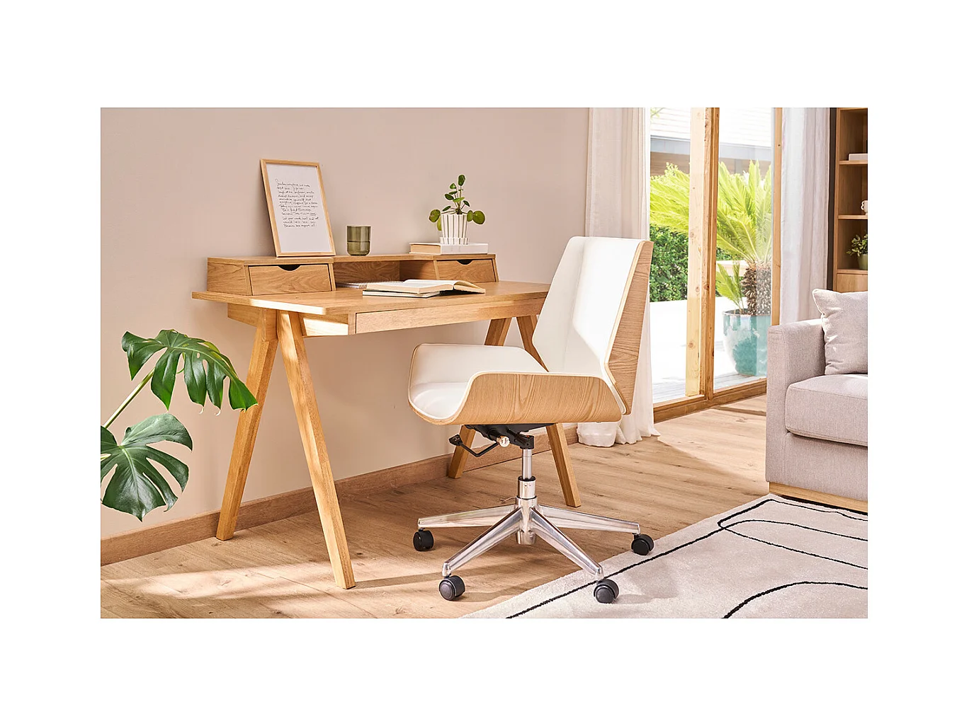 Silla de escritorio madera clara y gris claro CURVED