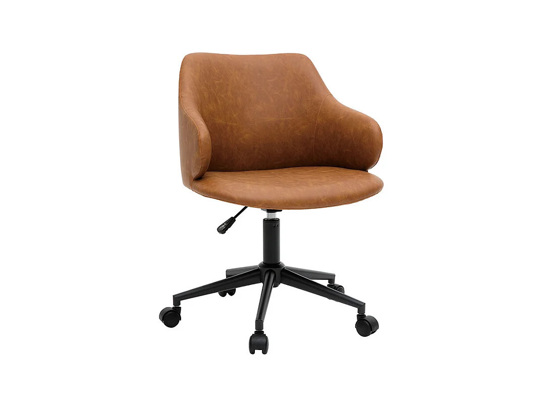 Chaise de bureau à roulettes vintage marron et métal noir HEMMY