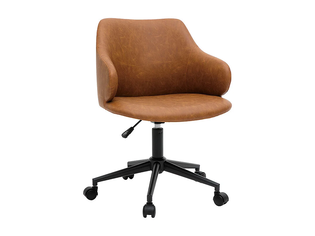 Chaise de bureau à roulettes vintage marron et métal noir HEMMY