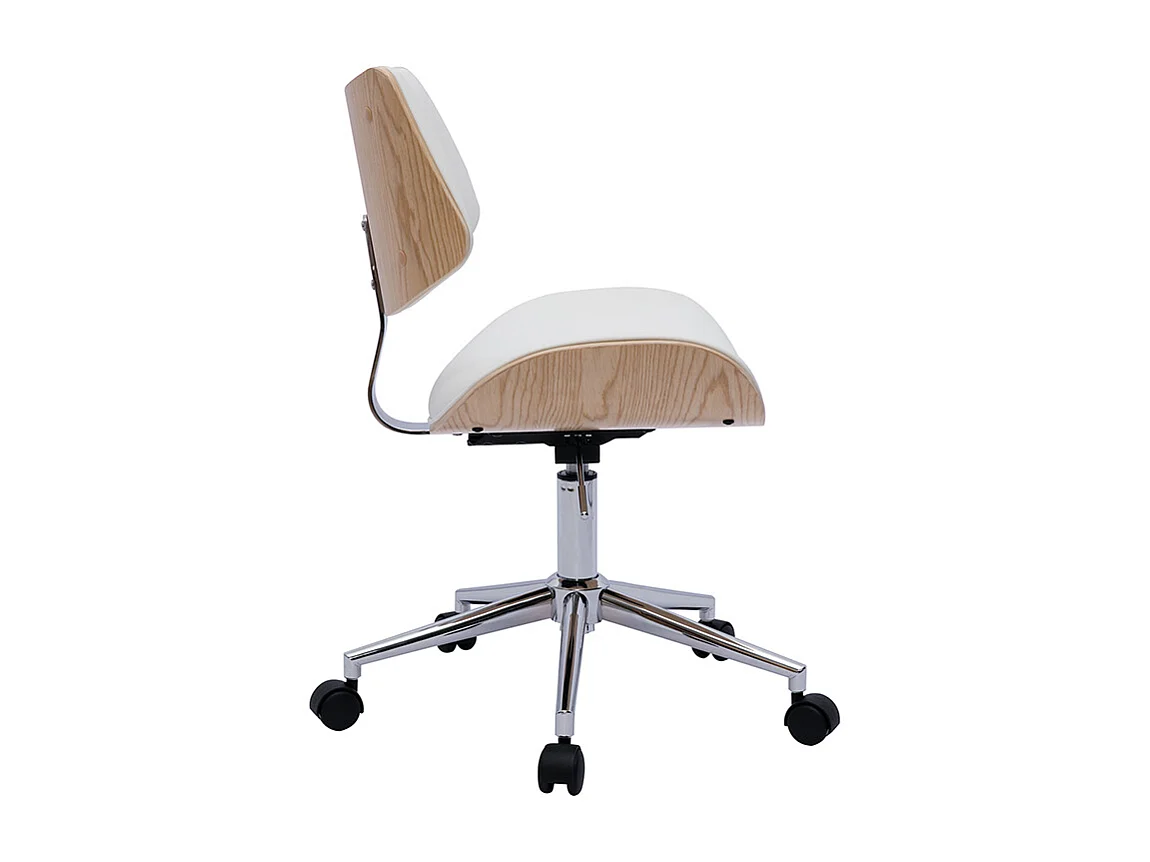 Silla de oficina de diseño con ruedas de color blanco, roble claro y metal MALMO